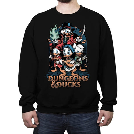 Dungeons and Ducks Cartoon - Crew Neck Sweatshirt Crew Neck Sweatshirt RIPT Apparel Small / Black