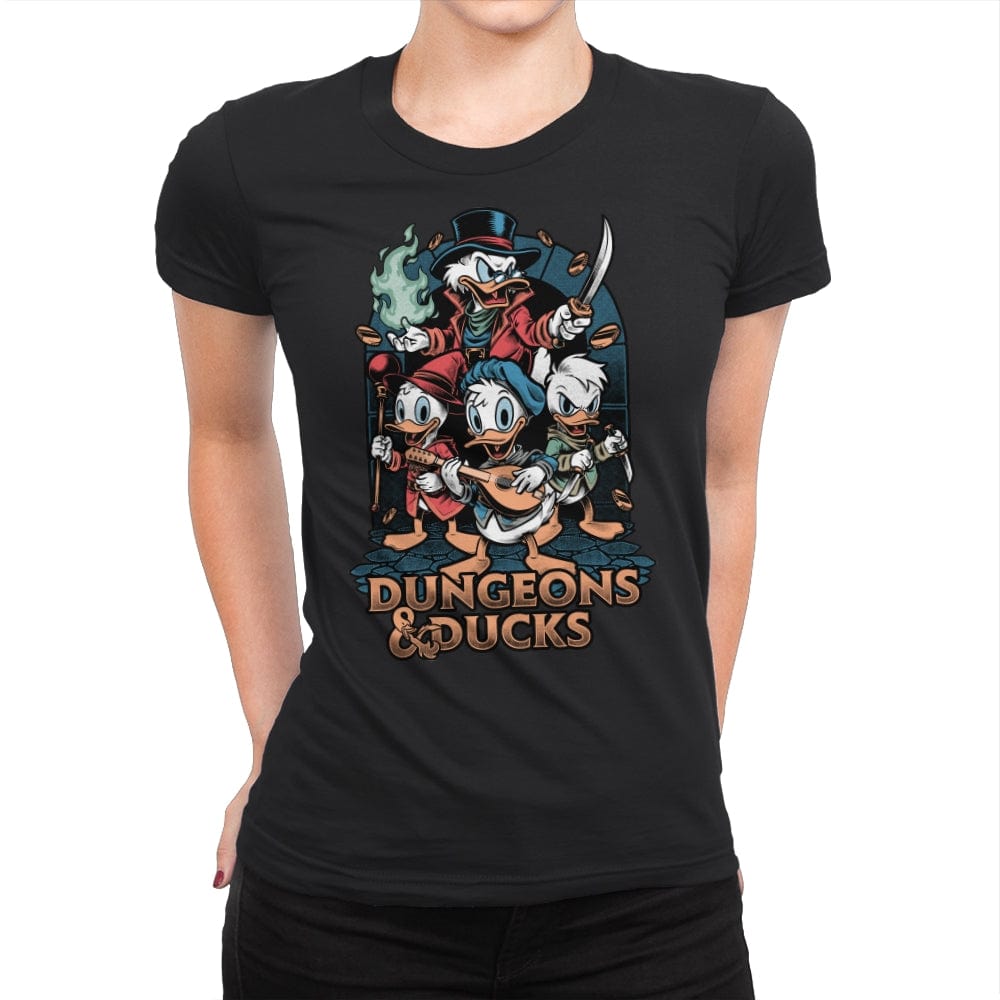 Dungeons and Ducks Cartoon - Womens Premium T-Shirts RIPT Apparel Small / Black