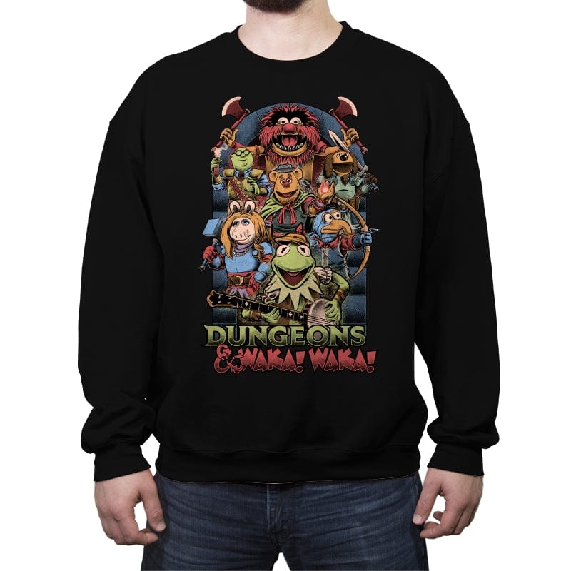 Dungeons and Waka! Waka! - Puppet RPG Parody - Crew Neck Sweatshirt Crew Neck Sweatshirt RIPT Apparel Small / Black