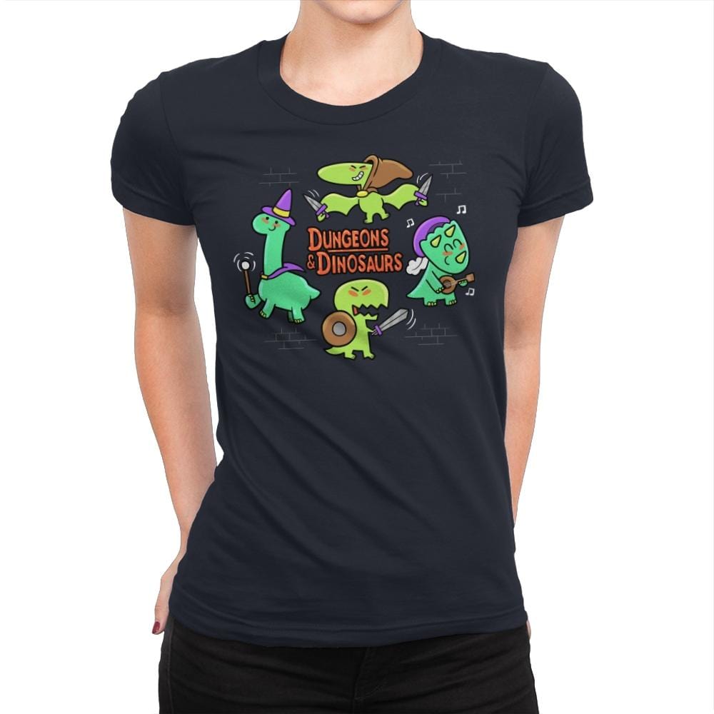 Dungeons & Dinosaurs - Womens Premium T-Shirts RIPT Apparel Small / Midnight Navy