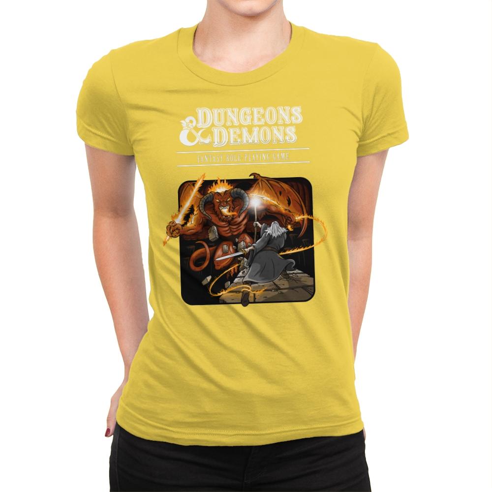 Dungeons & Dwarves - Womens Premium T-Shirts RIPT Apparel Small / Vibrant Yellow