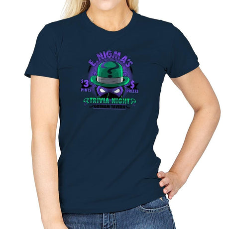 E. Nigma's Trivia Night Exclusive - Womens T-Shirts RIPT Apparel Small / Navy