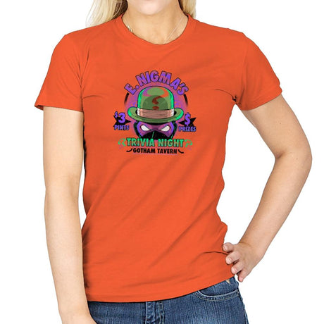 E. Nigma's Trivia Night Exclusive - Womens T-Shirts RIPT Apparel Small / Orange