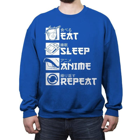 Eat, Sleep, Anime - Crew Neck Sweatshirt Crew Neck Sweatshirt RIPT Apparel Small / Royal