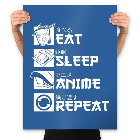 Eat, Sleep, Anime - Prints Posters RIPT Apparel 18x24 / Royal
