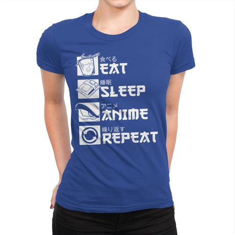 Eat, Sleep, Anime - Womens Premium T-Shirts RIPT Apparel Small / Royal