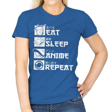 Eat, Sleep, Anime - Womens T-Shirts RIPT Apparel Small / Royal