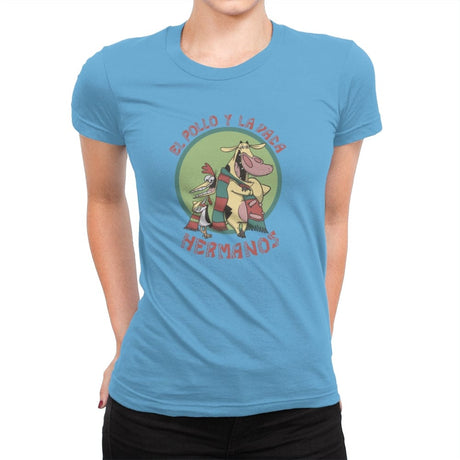 El Pollo y La Vaca Hermanos - Womens Premium T-Shirts RIPT Apparel Small / Turquoise