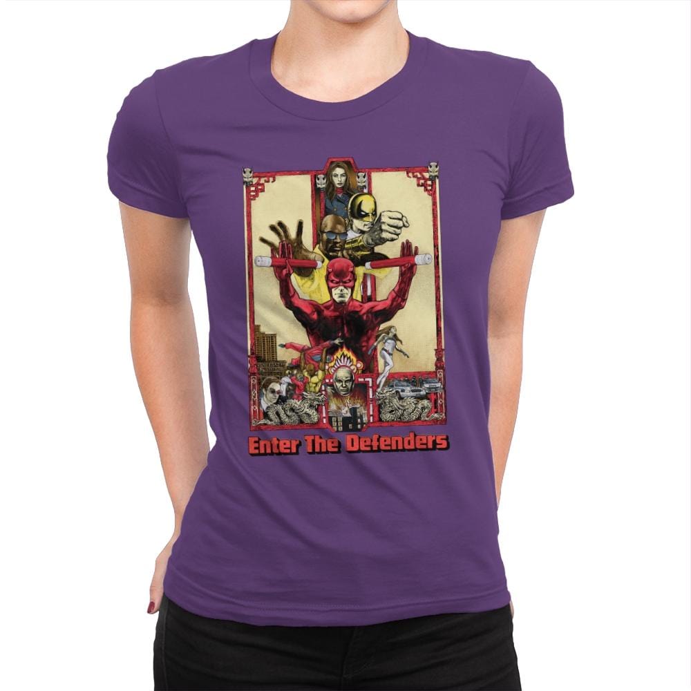 Enter the Defenders - Best Seller - Womens Premium T-Shirts RIPT Apparel Small / Purple Rush