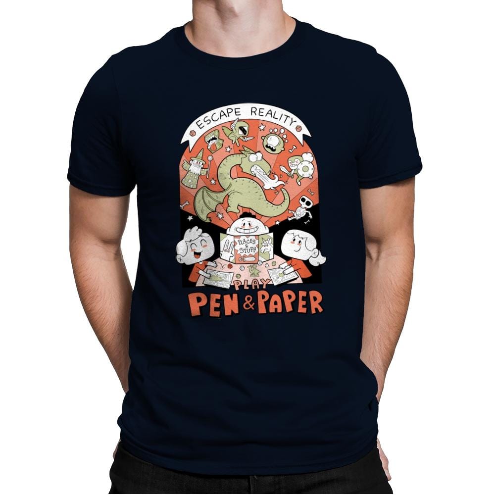 Escape Reality, Play Pen And Paper - Mens Premium T-Shirts RIPT Apparel Small / Midnight Navy
