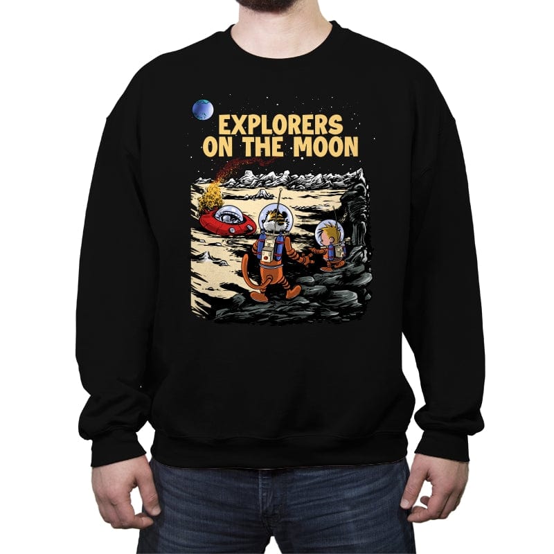 Explorers on the Moon - Crew Neck Sweatshirt Crew Neck Sweatshirt RIPT Apparel Small / Black