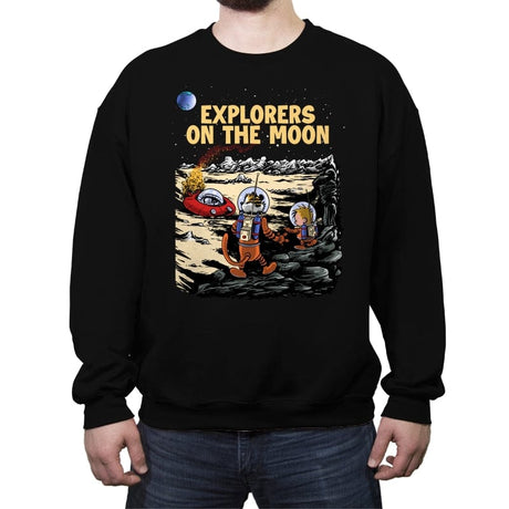 Explorers on the Moon - Crew Neck Sweatshirt Crew Neck Sweatshirt RIPT Apparel Small / Black