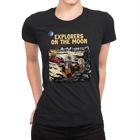 Explorers on the Moon - Womens Premium T-Shirts RIPT Apparel Small / Black