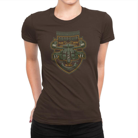 Express Elevator to Hell - Extraterrestrial Tees - Womens Premium T-Shirts RIPT Apparel Small / Dark Chocolate