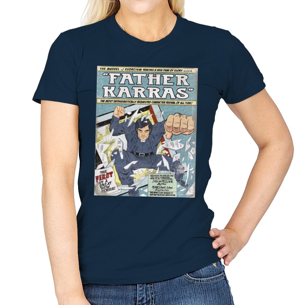Father Karras - Womens T-Shirts RIPT Apparel Small / Navy