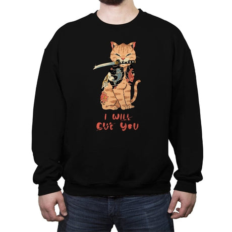 Fierce Tattooed Cat Meowster - Crew Neck Sweatshirt Crew Neck Sweatshirt RIPT Apparel Small / Black