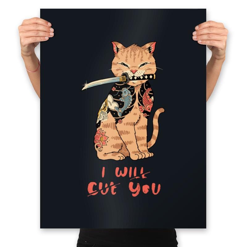 Fierce Tattooed Cat Meowster - Prints Posters RIPT Apparel 18x24 / Black