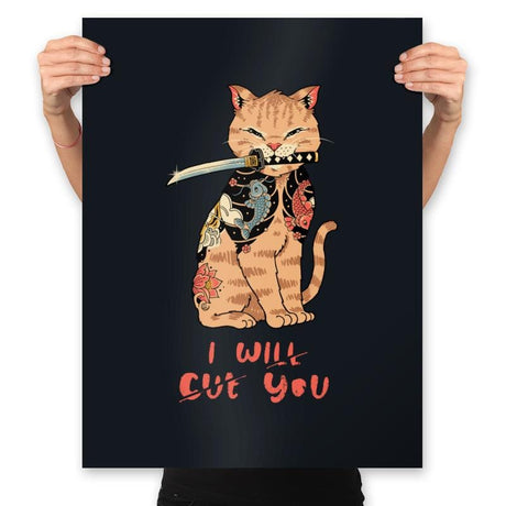Fierce Tattooed Cat Meowster - Prints Posters RIPT Apparel 18x24 / Black