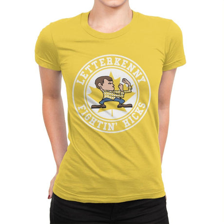 Fightin' Hicks - Womens Premium T-Shirts RIPT Apparel Small / Vibrant Yellow