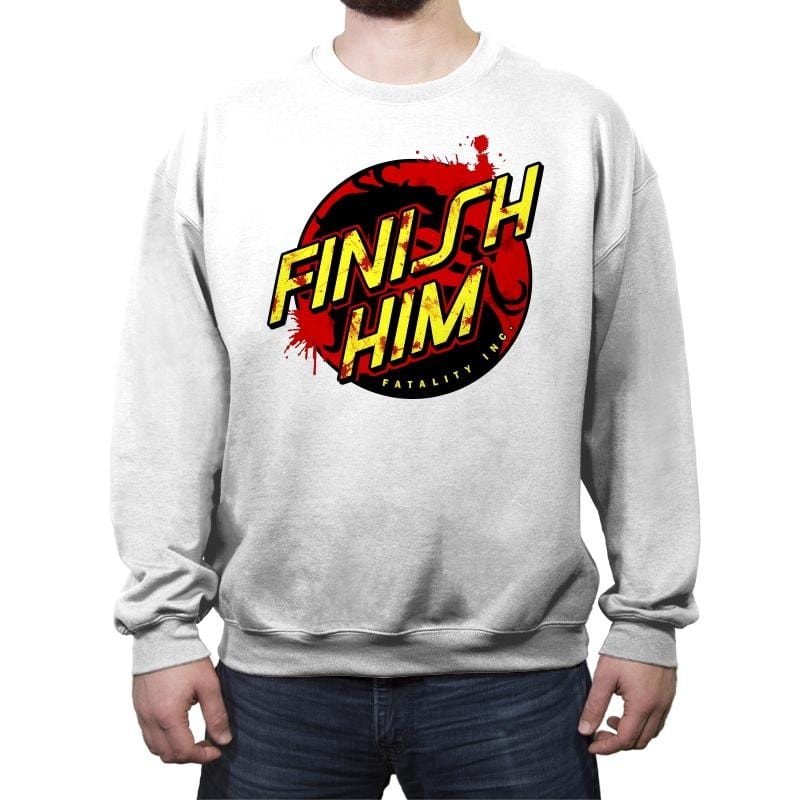 Finish Him! - Crew Neck Sweatshirt Crew Neck Sweatshirt RIPT Apparel Small / White