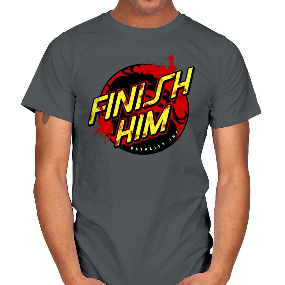 Finish Him! - Mens T-Shirts RIPT Apparel Small / Charcoal