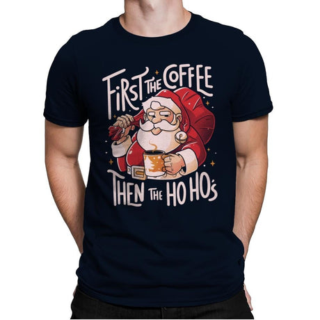 First the Coffee - Mens Premium T-Shirts RIPT Apparel Small / Midnight Navy