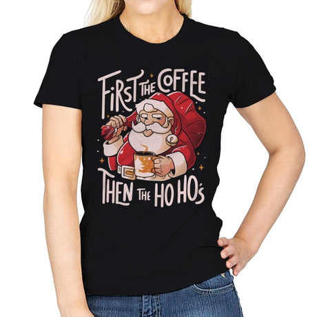 First the Coffee - Womens T-Shirts RIPT Apparel Small / Black