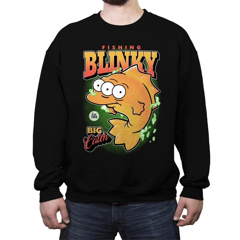 Fishing Blinky - Crew Neck Sweatshirt Crew Neck Sweatshirt RIPT Apparel Small / Black