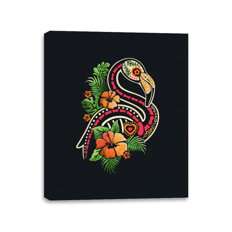 Flamingo Tropical Calavera - Canvas Wraps Canvas Wraps RIPT Apparel 11x14 / Black