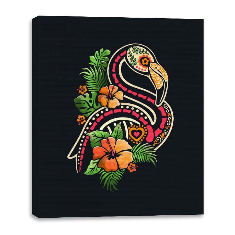 Flamingo Tropical Calavera - Canvas Wraps Canvas Wraps RIPT Apparel 16x20 / Black