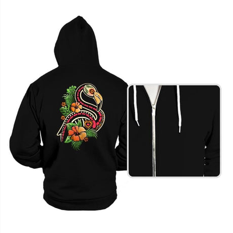 Flamingo Tropical Calavera - Hoodies Hoodies RIPT Apparel Small / Black