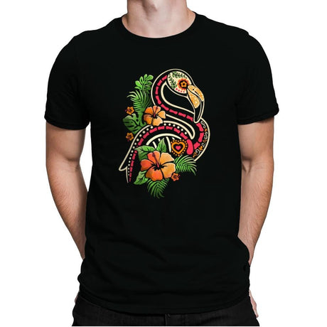 Flamingo Tropical Calavera - Mens Premium T-Shirts RIPT Apparel Small / Black