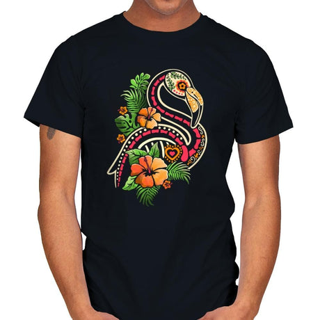 Flamingo Tropical Calavera - Mens T-Shirts RIPT Apparel Small / Black