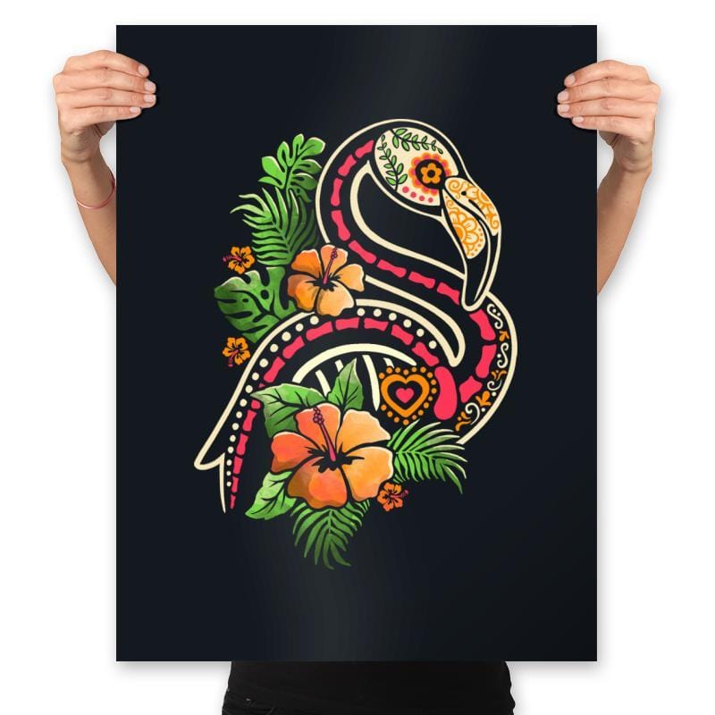 Flamingo Tropical Calavera - Prints Posters RIPT Apparel 18x24 / Black