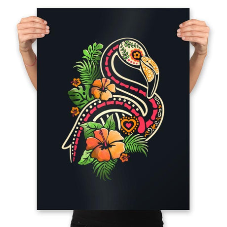 Flamingo Tropical Calavera - Prints Posters RIPT Apparel 18x24 / Black