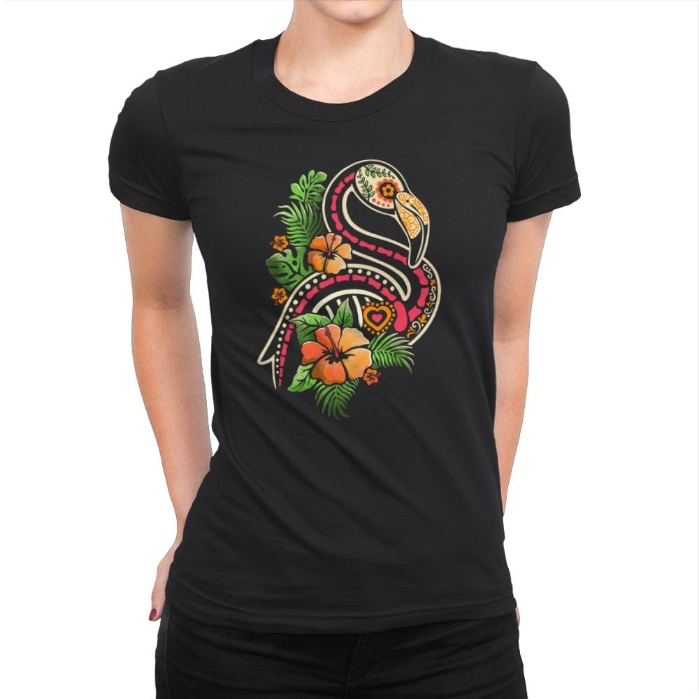 Flamingo Tropical Calavera - Womens Premium T-Shirts RIPT Apparel Small / Black