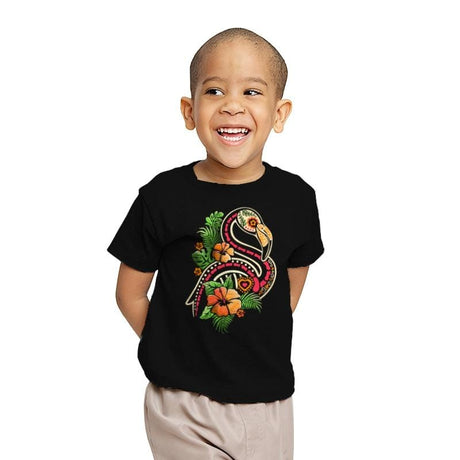 Flamingo Tropical Calavera - Youth T-Shirts RIPT Apparel X-small / Black