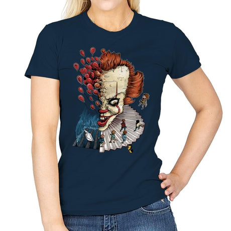 Floating Clown - Anytime - Womens T-Shirts RIPT Apparel Small / Navy