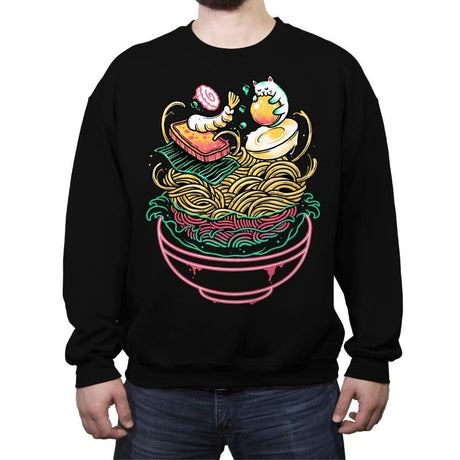 Floating Ramen - Crew Neck Sweatshirt Crew Neck Sweatshirt RIPT Apparel Small / Black