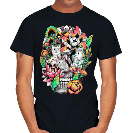 Floral Skull - Mens T-Shirts RIPT Apparel Small / Black