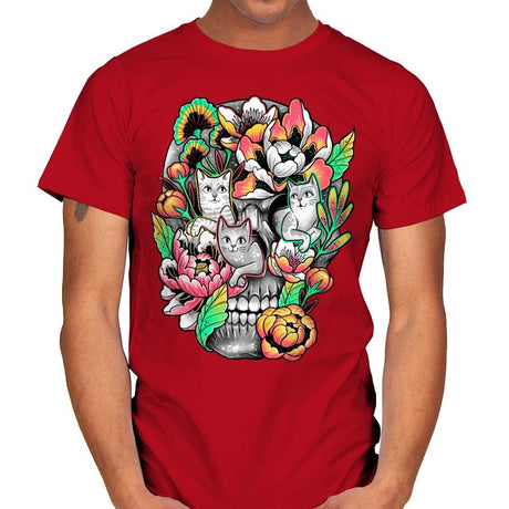 Floral Skull - Mens T-Shirts RIPT Apparel Small / Red