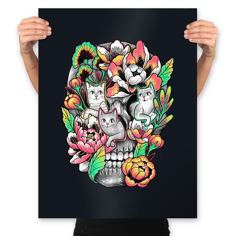 Floral Skull - Prints Posters RIPT Apparel 18x24 / Black