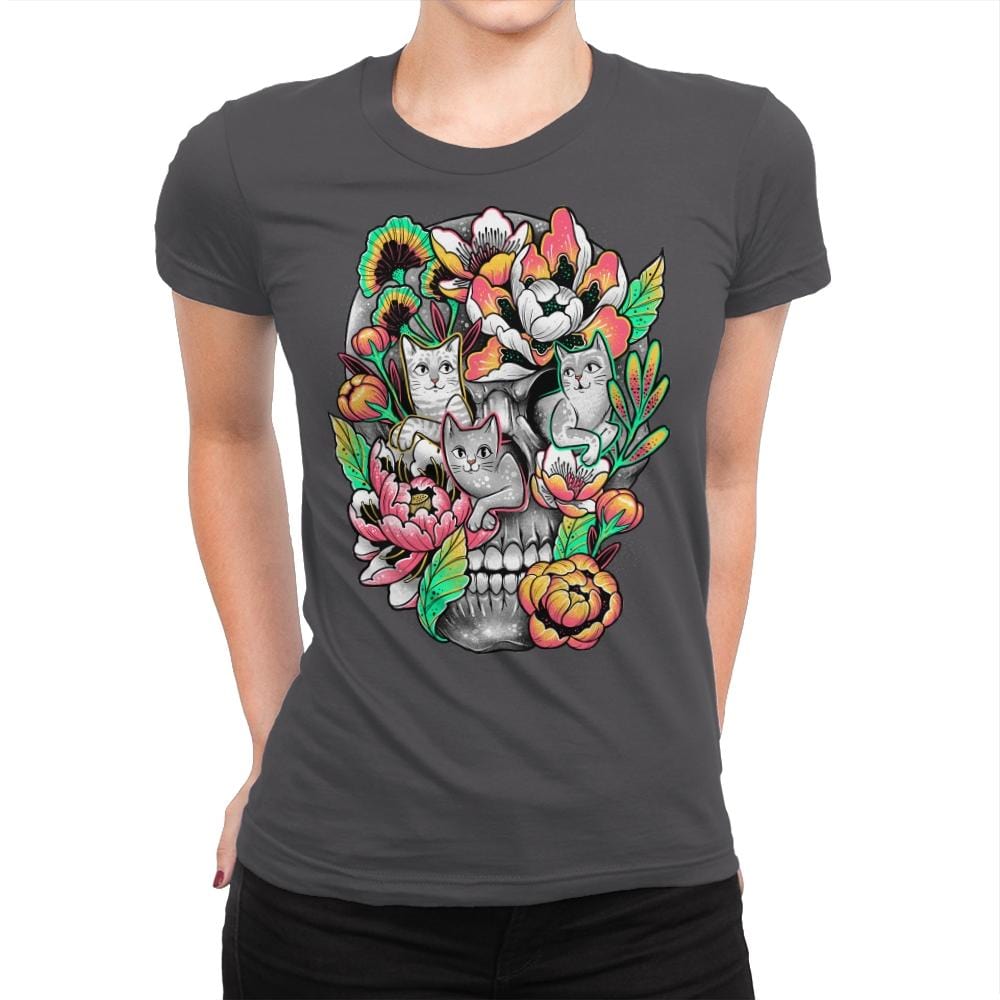 Floral Skull - Womens Premium T-Shirts RIPT Apparel Small / Heavy Metal