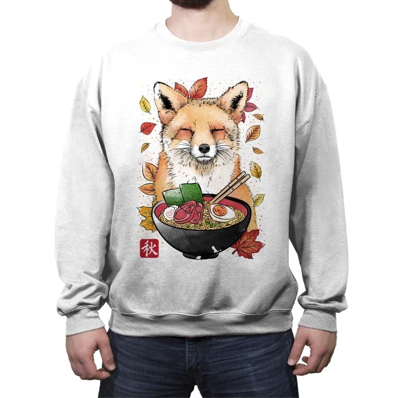 Fox, Leaves and Ramen - Crew Neck Sweatshirt Crew Neck Sweatshirt RIPT Apparel Small / White