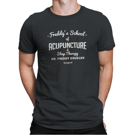 Freddy's School of Acupuncture - Mens Premium T-Shirts RIPT Apparel Small / Heavy Metal
