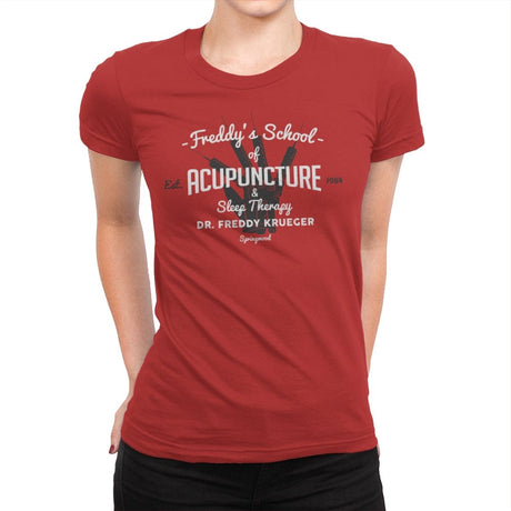 Freddy's School of Acupuncture - Womens Premium T-Shirts RIPT Apparel Small / Red