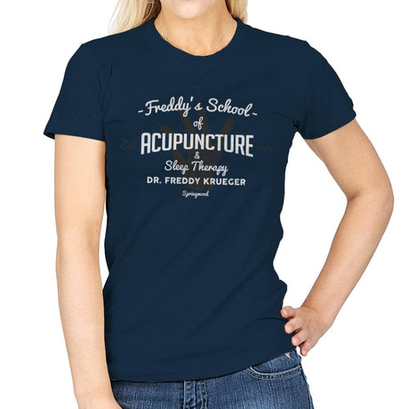 Freddy's School of Acupuncture - Womens T-Shirts RIPT Apparel Small / Navy