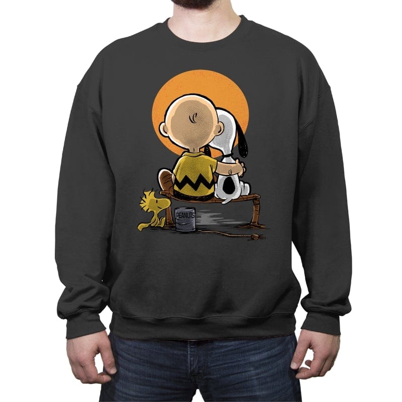 Friends Gazing at the Moon - Crew Neck Sweatshirt Crew Neck Sweatshirt RIPT Apparel Small / Charcoal