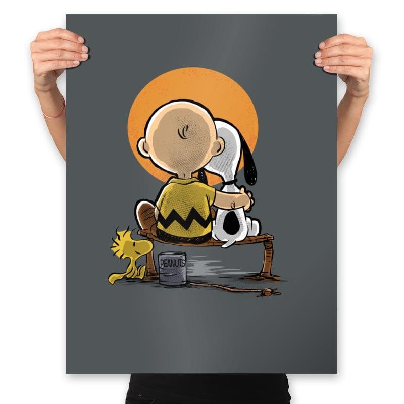 Friends Gazing at the Moon - Prints Posters RIPT Apparel 18x24 / Charcoal