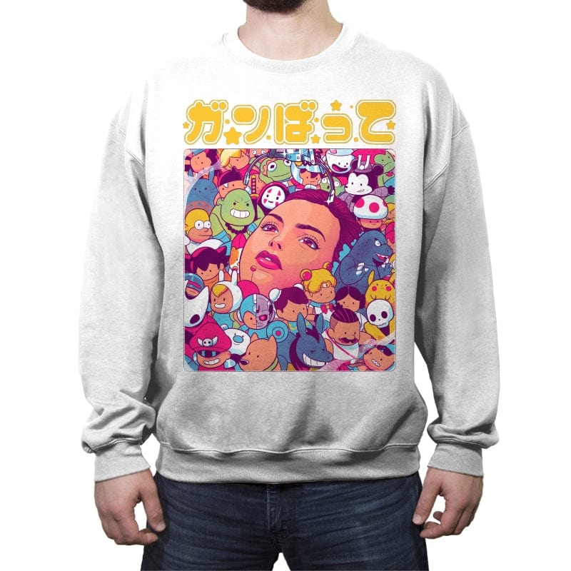 Ganbatte Machine  - Crew Neck Sweatshirt Crew Neck Sweatshirt RIPT Apparel Small / White